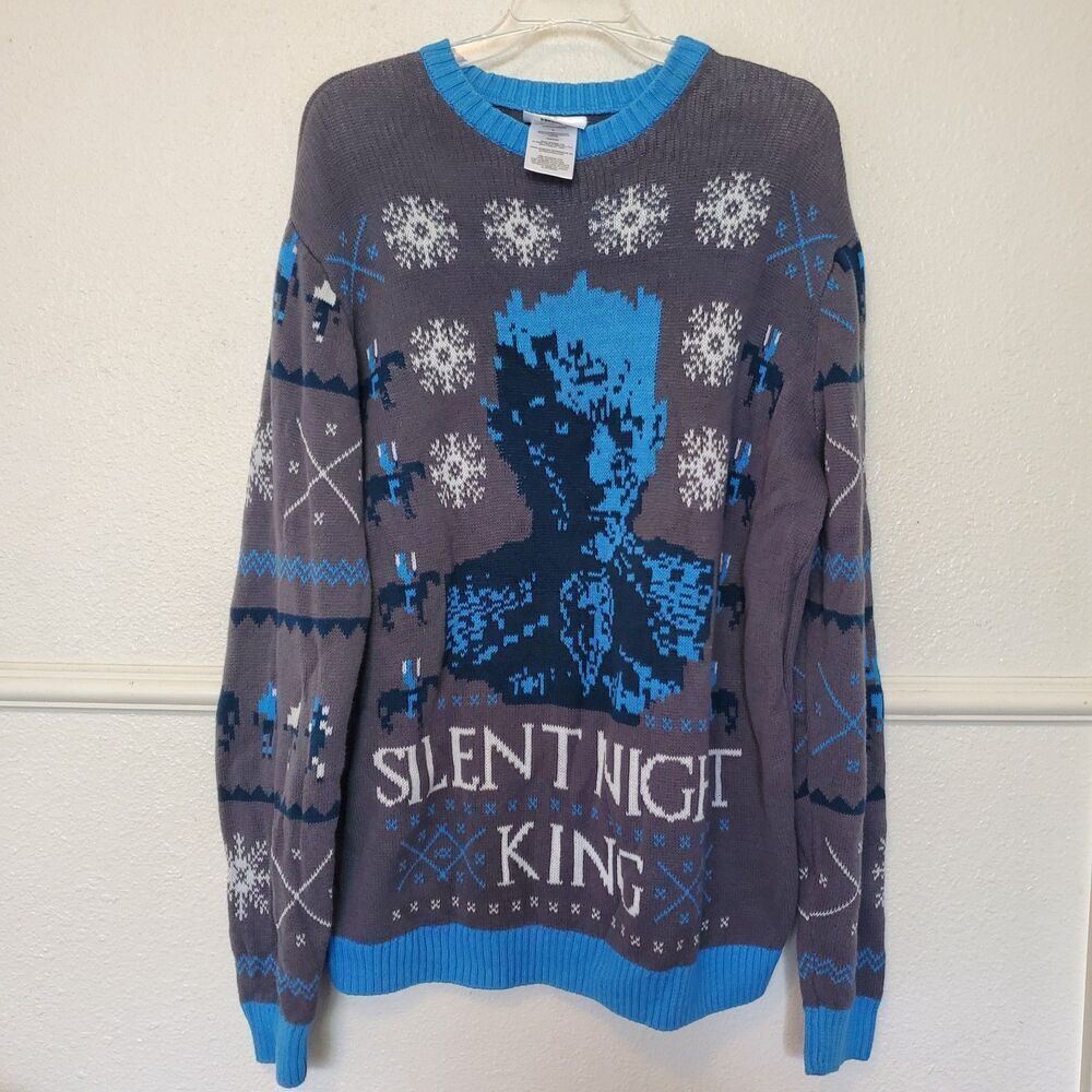 Game‎ of Thrones Sweater Mens L Gray Silent Night King Ugly Christmas Party